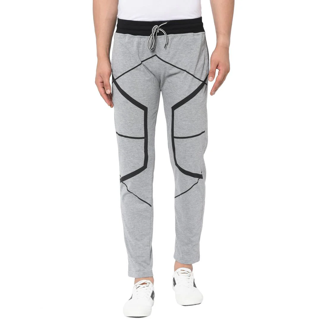 Men's Grey Cotton Printed Regular Track Pants