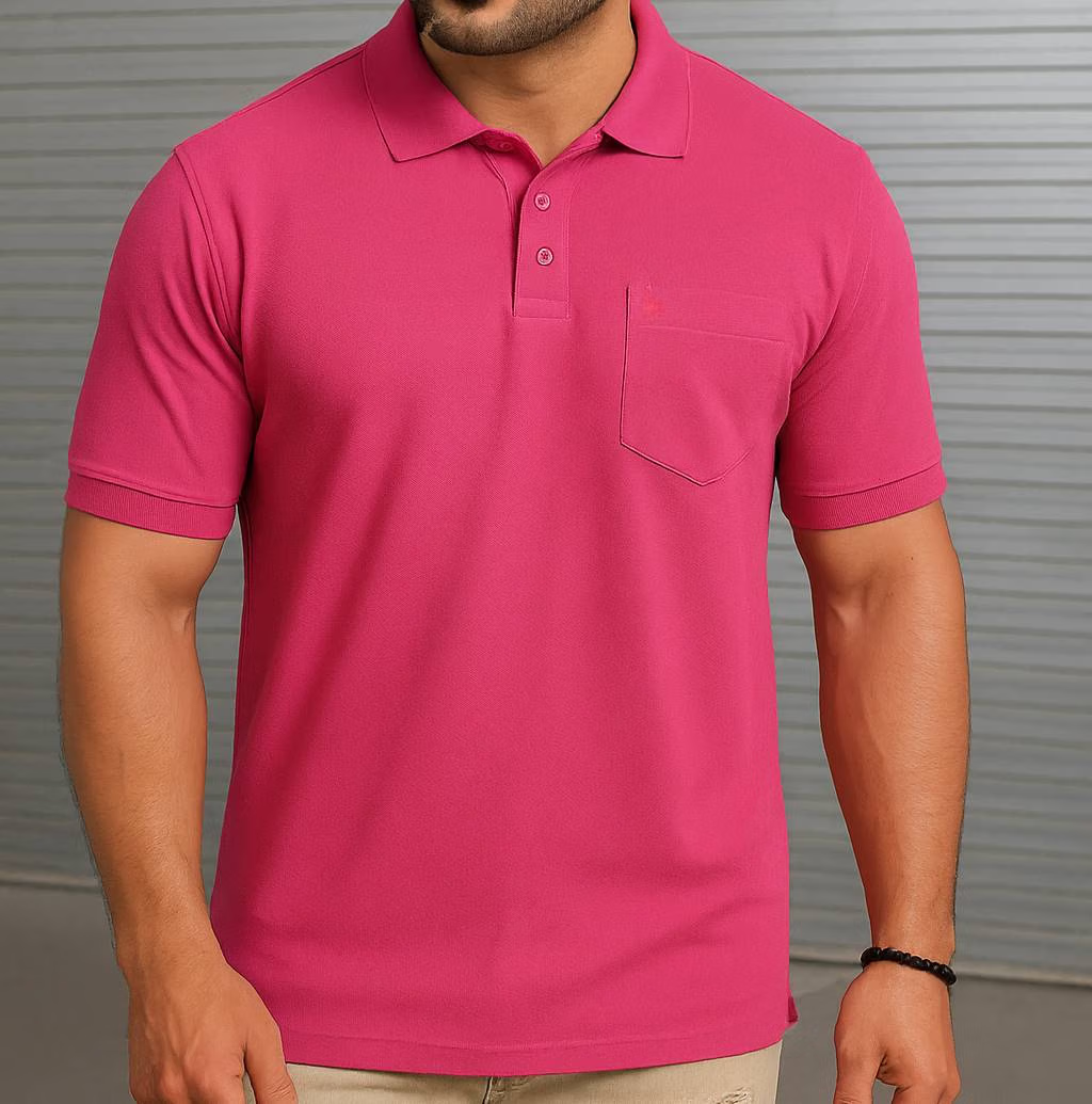 Men Cotton Blend Regular Fit Solid Polo T Shirt ( Pink )