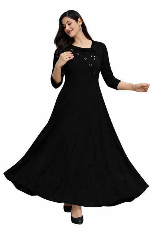 Women Rayon Flared Maxi Dress | Anarkali Style Long Kurti Gown | Casual Ethnic One Piece Dress for Women