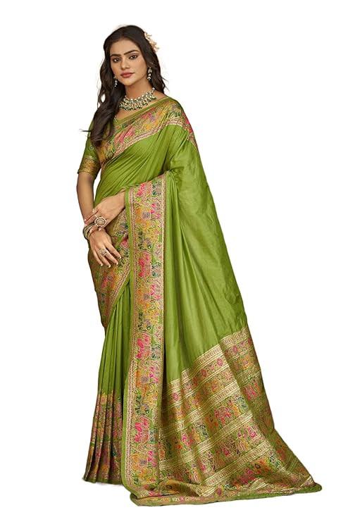 SWORNOF Women's Patola Silk Saree With Unstitched Boluse Piece (PISTA) SWORNOF Women's Patola Silk Saree With Unstitched Boluse Piece (PISTA) SWORNOF Women's Patola Silk Saree With Unstitched Boluse P