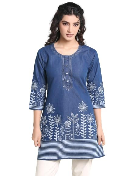 Women's Printed Kurti | Apple Cut Style in Denim Look | Perfect for Casual Outing