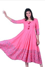 Elegant Pink Self Pattern Rayon Anarkali Kurti