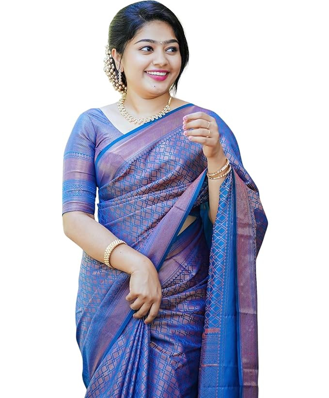 Women's Banarasi Saree Pure Kanjivaram Style Silk Saree With Blouse Piece for Wedding (BS09)