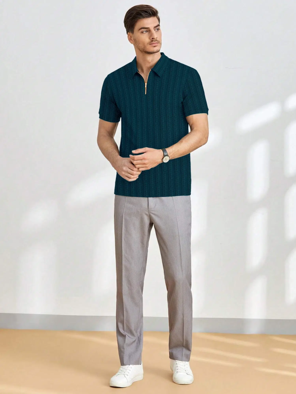Men Polyester Regular Fit Self Design Polo T Shirt ( Teal Blue )