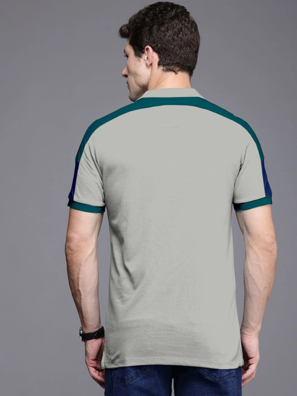 Men Self Design Polo Neck Pure Cotton Grey T-Shirt
