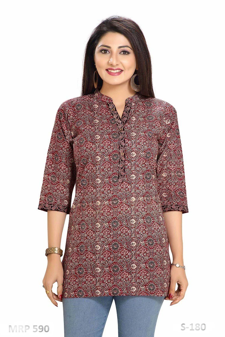 Maroon Floral Cotton Tops partywear for women S-180-Prem