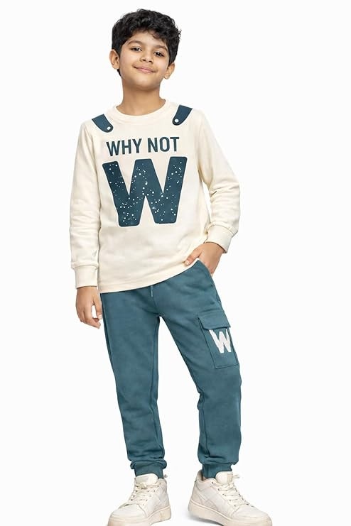 Kids Boys Cotton Co-Ord Set | Full Sleeve Printed T-Shirt & Jogger Pants | Soft & Comfortable Kids Clothing Set