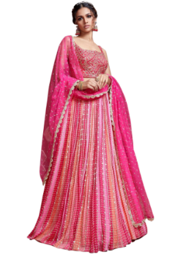 Women's Silk Embroidered Semi-Stitched Lehenga Choli for Women with Dupatta in Pink Free Size)