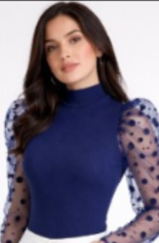 Navy Blue Carrera Polka Dot Net Top For Women