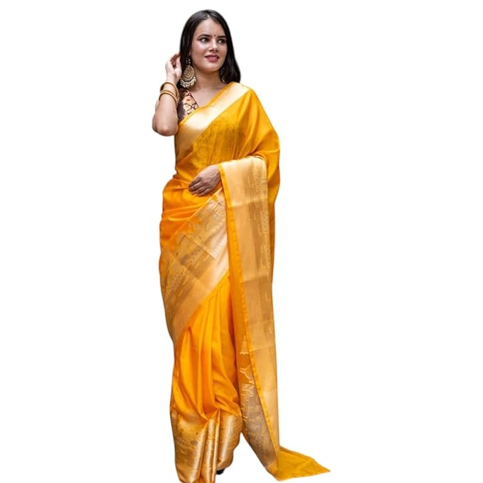 Banarasi Wam Silk Saree, Yellow, Zari Woven Border and Pallu, Traditional Ghat Design, Wedding Occasion