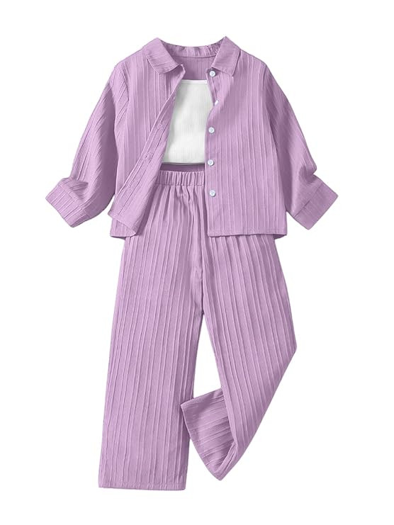 Tagas Girls Casual Simple Style Polyester Solid Camisole Top, Long Sleeve Shirt And Straight Pants||3 Piece Set|| DRESS FOR GIRLS||(GCS-12)