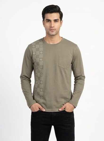 Men Cotton Regular Fit Printed T-Shirt ( Camel )