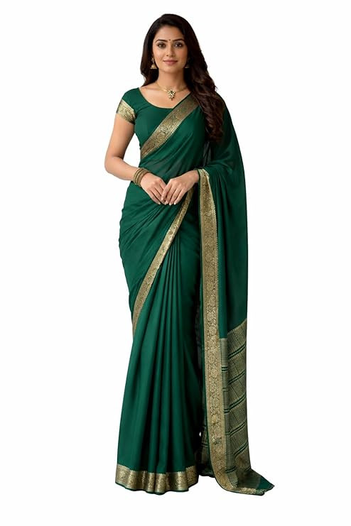 Tavasya Women's Green Soft Chinon Saree with Beautiful Running Blouse Piece | Elegant Lightweight | Chinon Silk Saree for Women