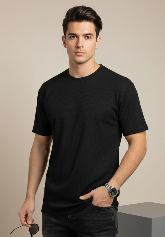 Men Self Design Round Neck Polyester Multicolor T-Shirt