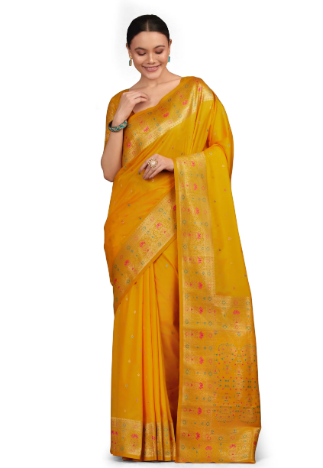 Women's Elegant Banarasi Silk Saree Brocade Motifs & Zari Woven Splendor Comes with Unstitched blouse piece