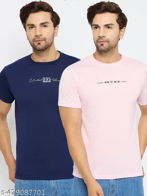 Mens Cotton Blend Navy Casual Wear Regular Fit Printed Tshirt