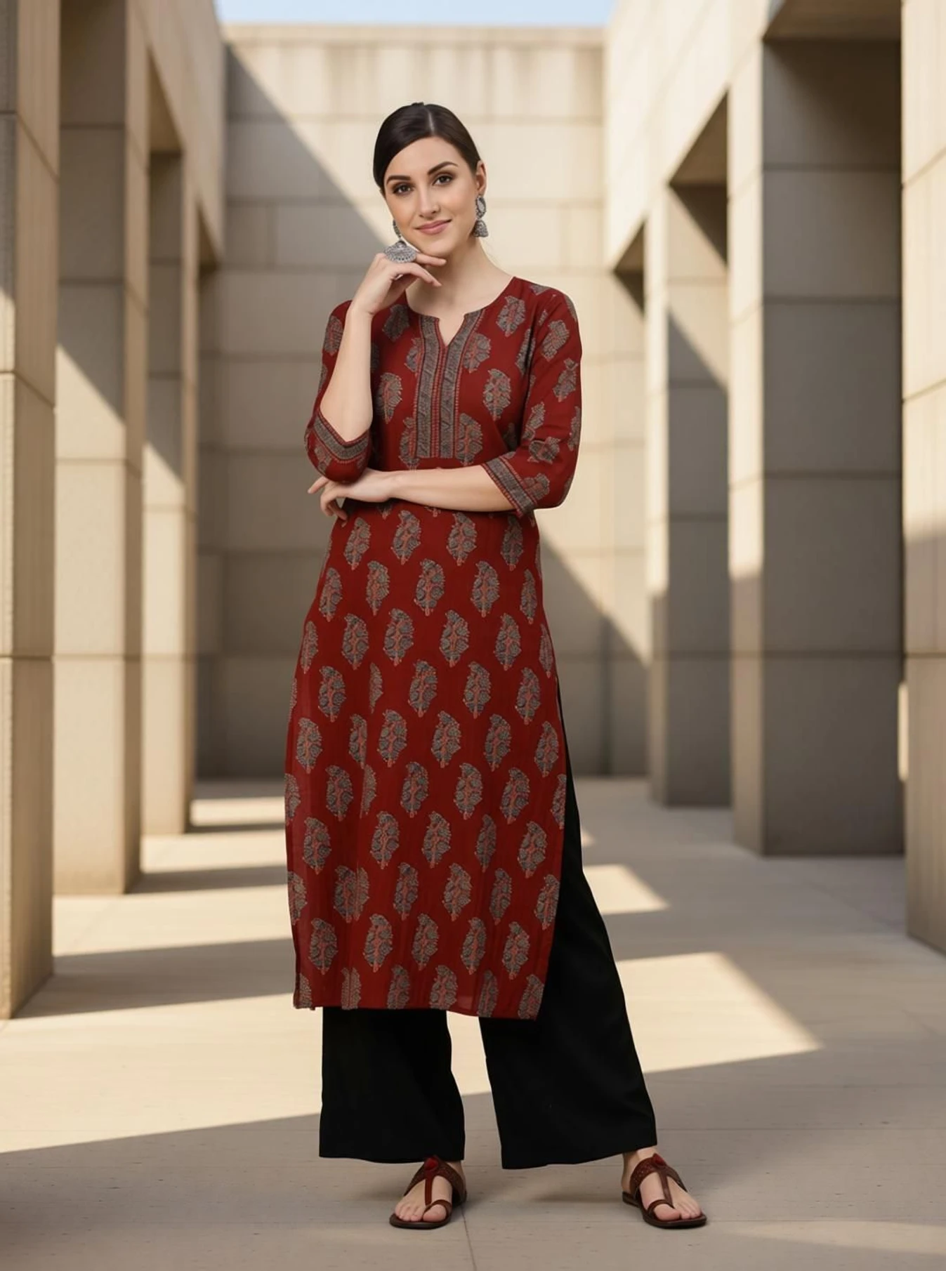 Fyunl Women Printed Viscose Rayon Straight Kurta