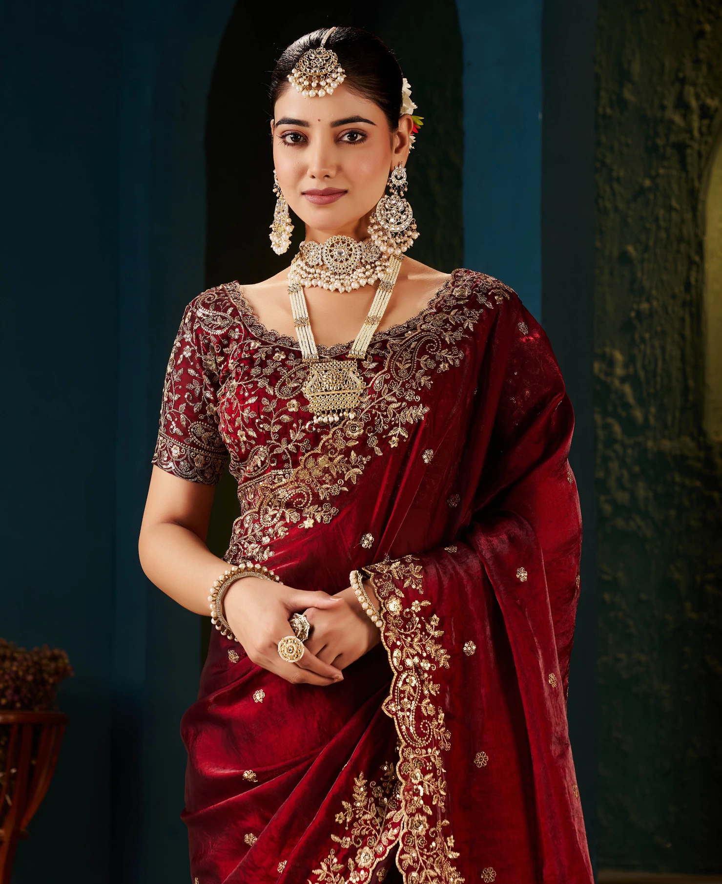 Vivan Fab Embroidered Bollywood Jimmy Jimmy, Satin Saree (Maroon)