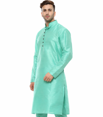 Green Silk Blend Solid Kurta Sets