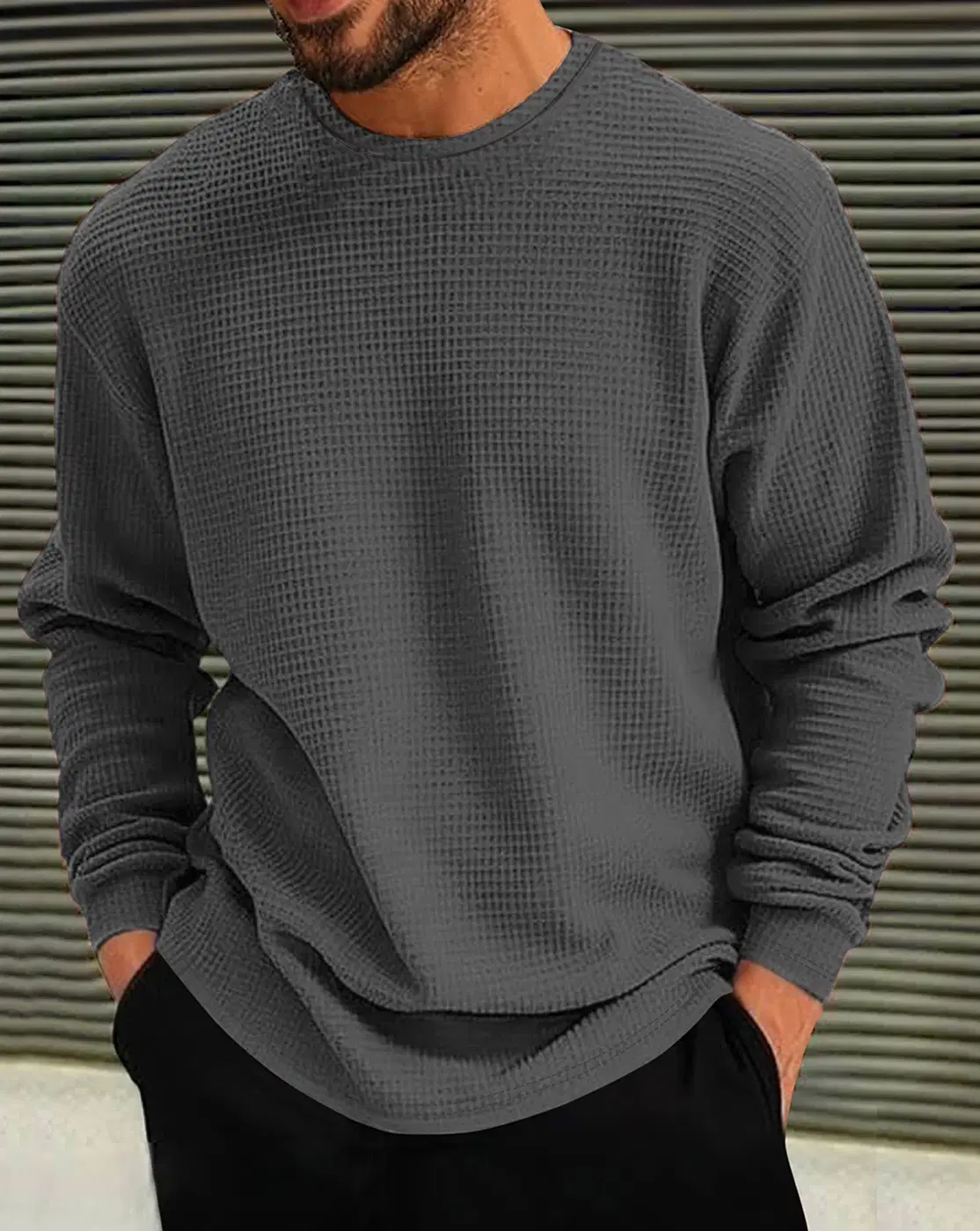 Men Cotton Blend Oversized Fit Self Design T-Shirt ( Charcoal Grey )