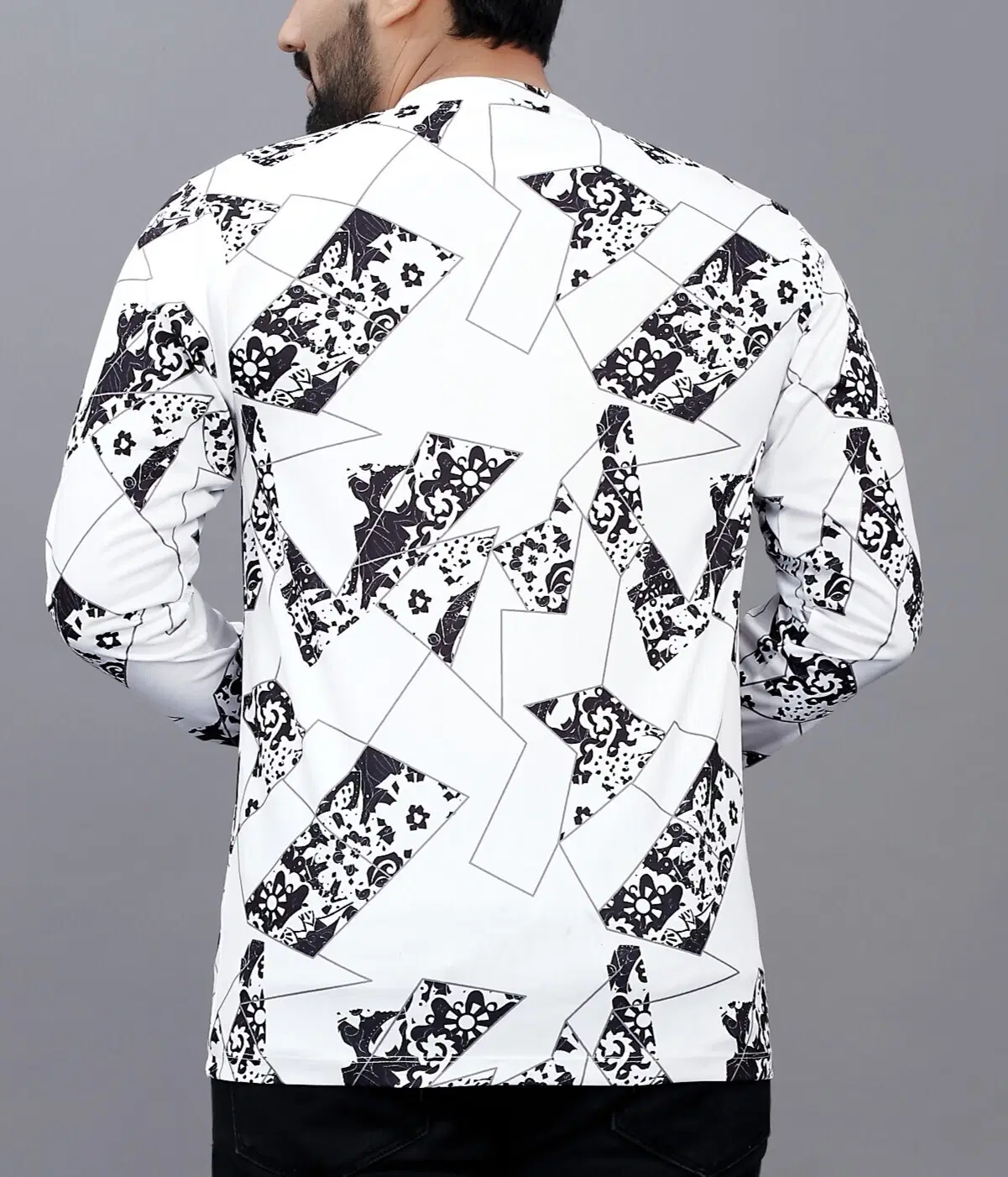 Polyester Regular Fit Printed Full Sleeves Men's Round T-Shirt - White