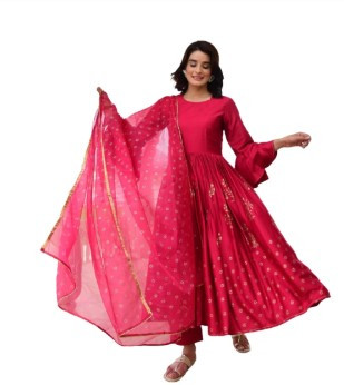 Women's Rayon Blend Anarkali Printed Kurta with Pant & Dupatta.