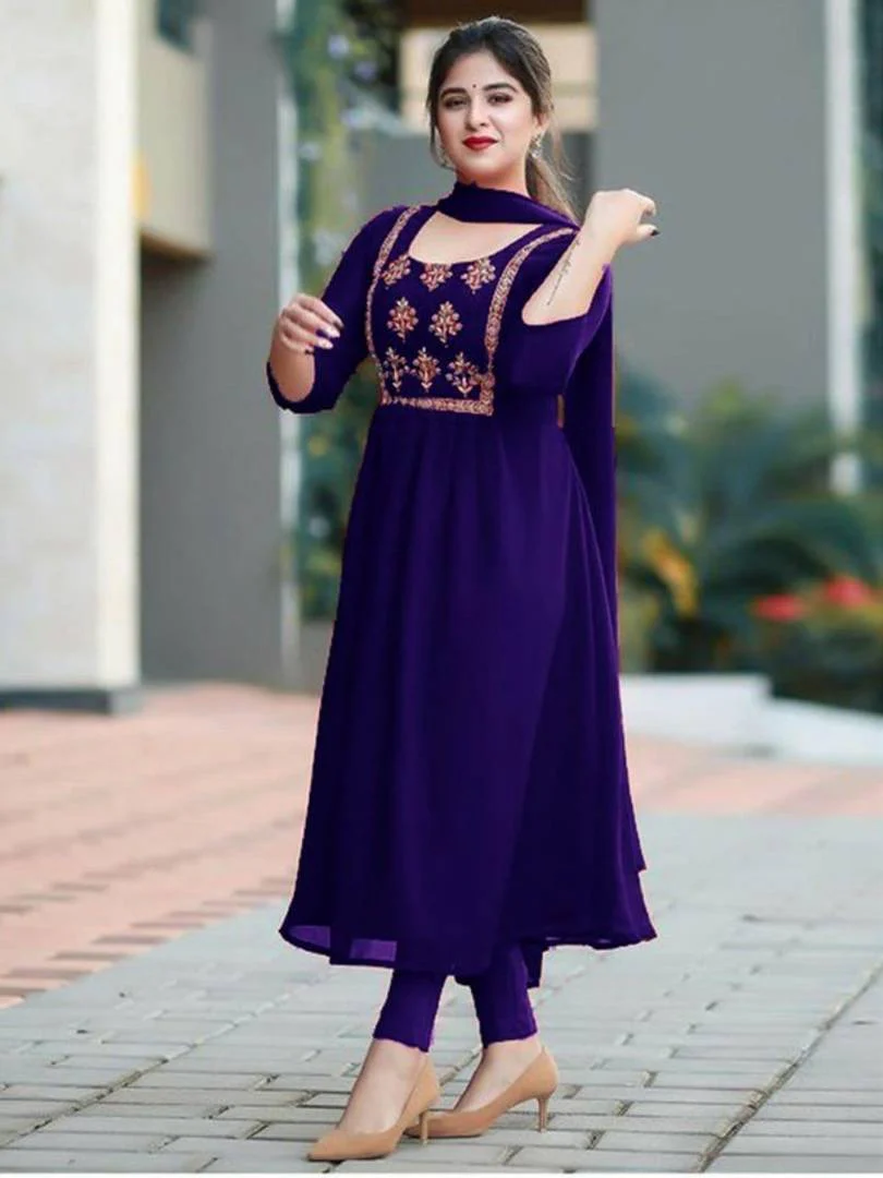 Trendy georgette embroidery work with Dupatta