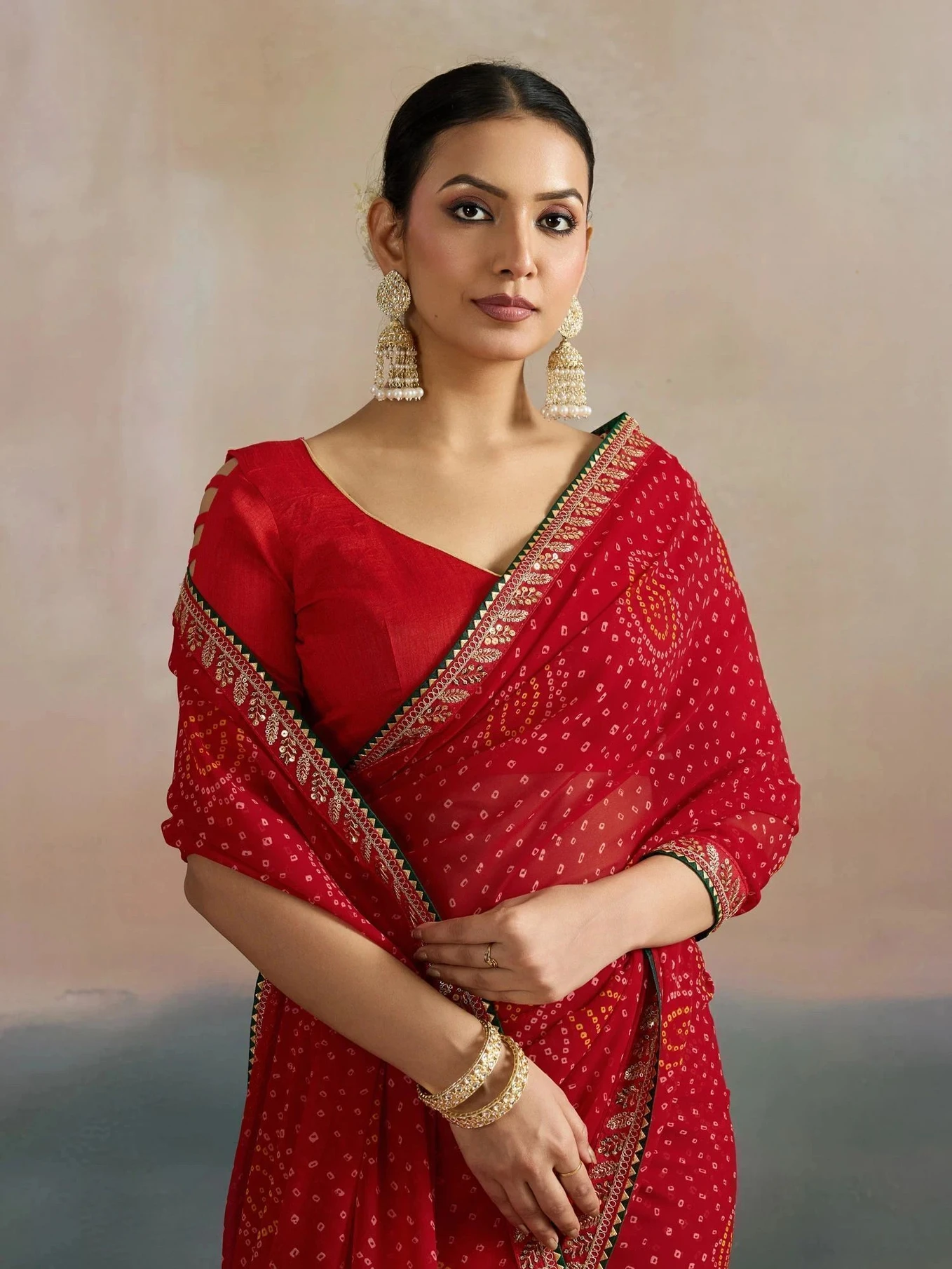 Sareemall Printed Bandhani Georgette Saree (Red)