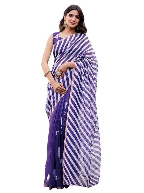 SIRIL Women's Cotton Linen Ready TO Wear Printed Saree with Unstitched Blouse Piece