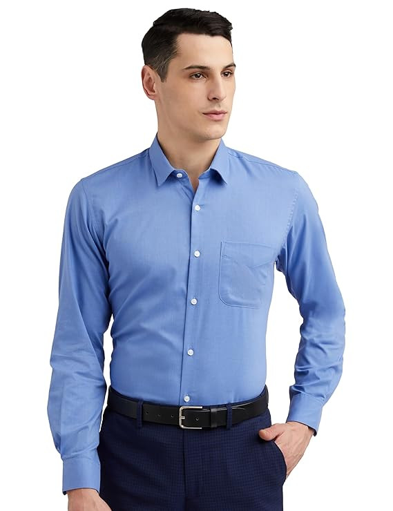 Peter England Men's Everyday Solid Slim Fit Full Sleeve Formal Shirt | Cotton-Rich