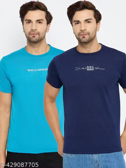 Mens Cotton Blend Navy Casual Wear Regular Fit Printed Tshirt