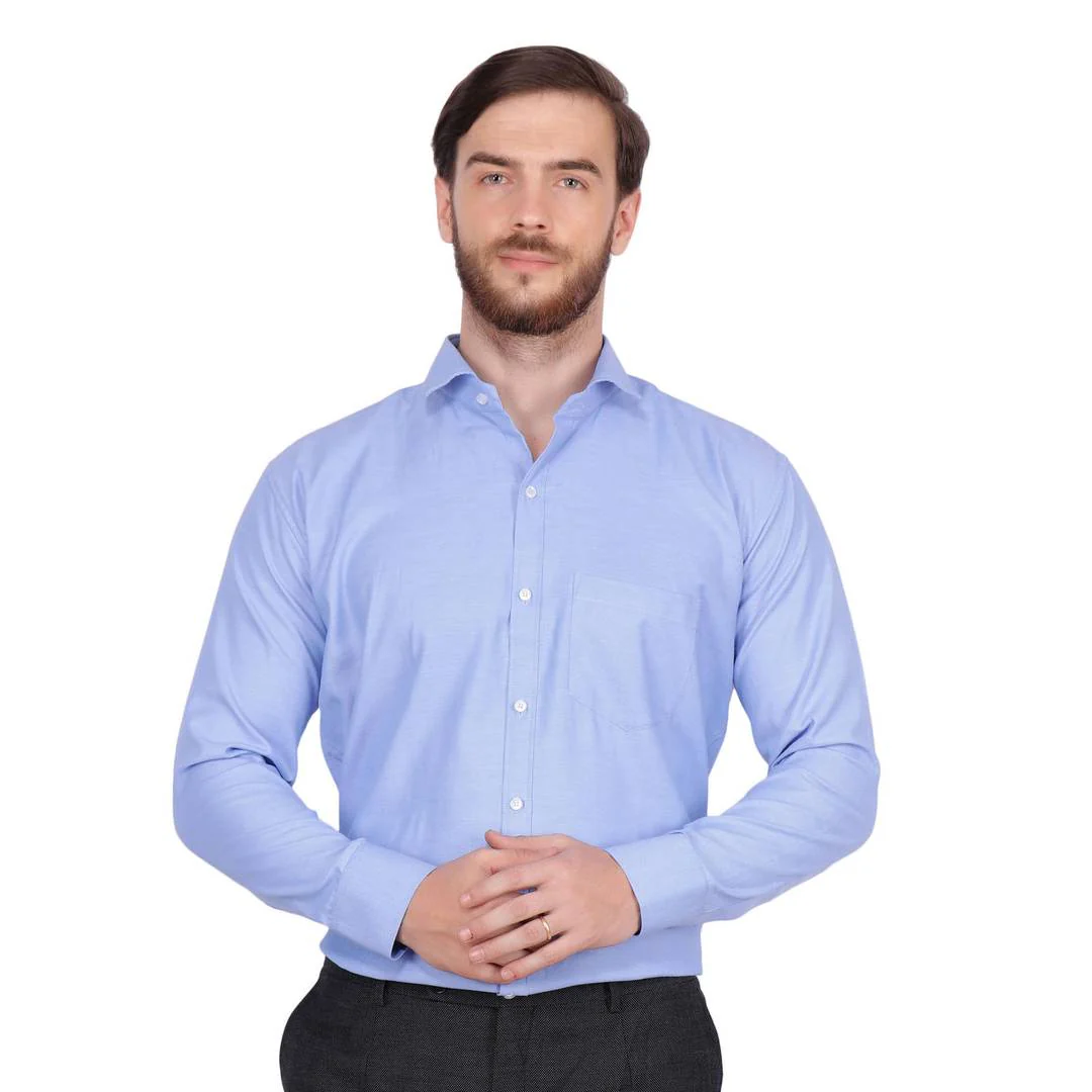 Men's Blue Cotton Long Sleeve Solid Regular Fit Formal Shirt