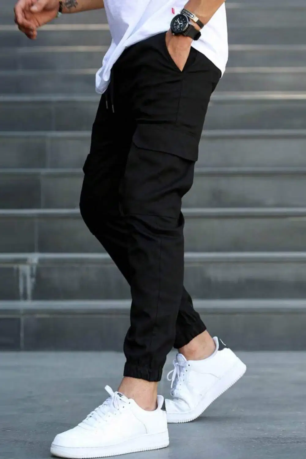Black Polyester Men's Sports Trackpants