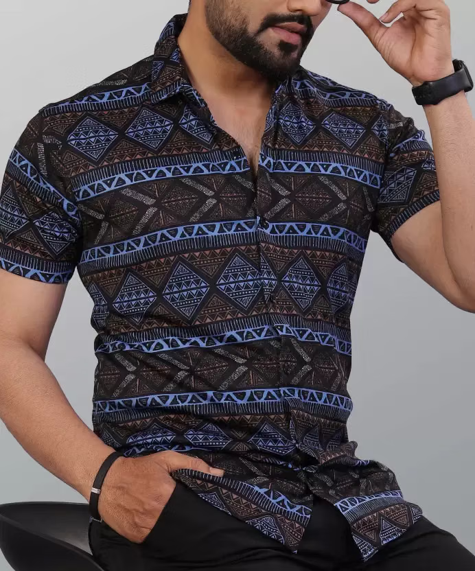 Polyester Regular Fit Printed Half Sleeves Men's Casual Shirt - Black ( Pack of 1 )
