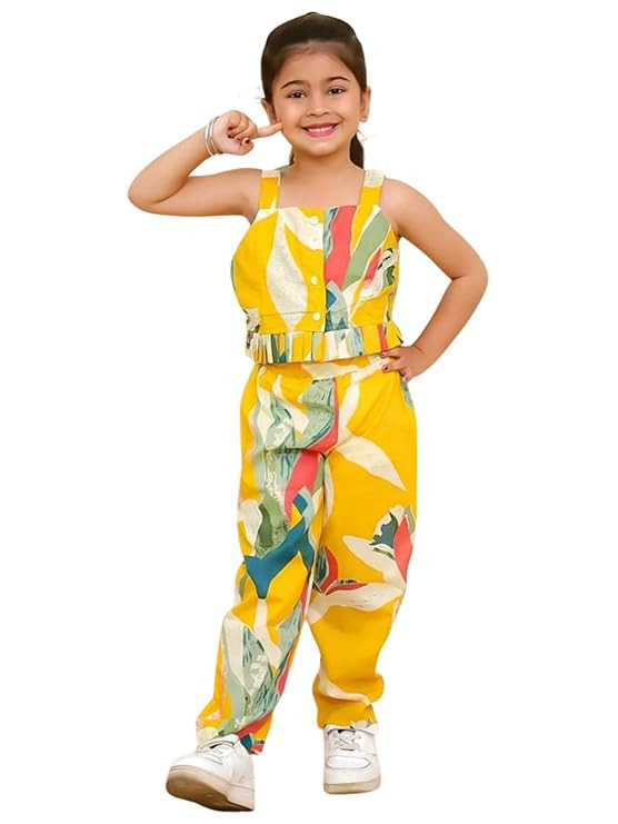 AJ DEZINES Kids Cotton Sleeveless Co-ords Set for Girls - Casual Outfit | Vacation Wear |Beach Dress |Tropical Printed Top Pant for girls