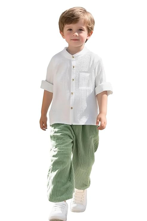 Bold N Elegant Boys Cotton Linen Muslin Solid Shirt and Pants Clothing Set| Stylish Shirt Pants Coord Set