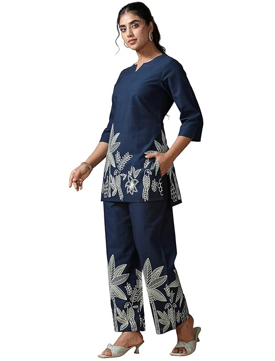 Pinkmint Women's Pure Cotton Co Ord Set l Kurta Sets for Women |Kurta Sets| Printed Kurta with Pant l Stylish Pocket & 3/4 Sleeve Women Co-ord Set (Avaiable in Plus size)