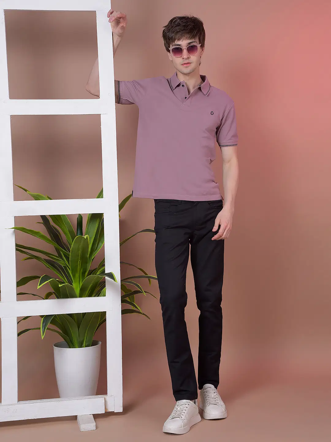 Men Cotton Regular Fit Solid Polo T Shirt ( Purple )