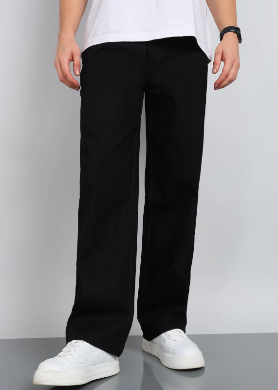 Men Loose Fit Mid Rise Black Jeans