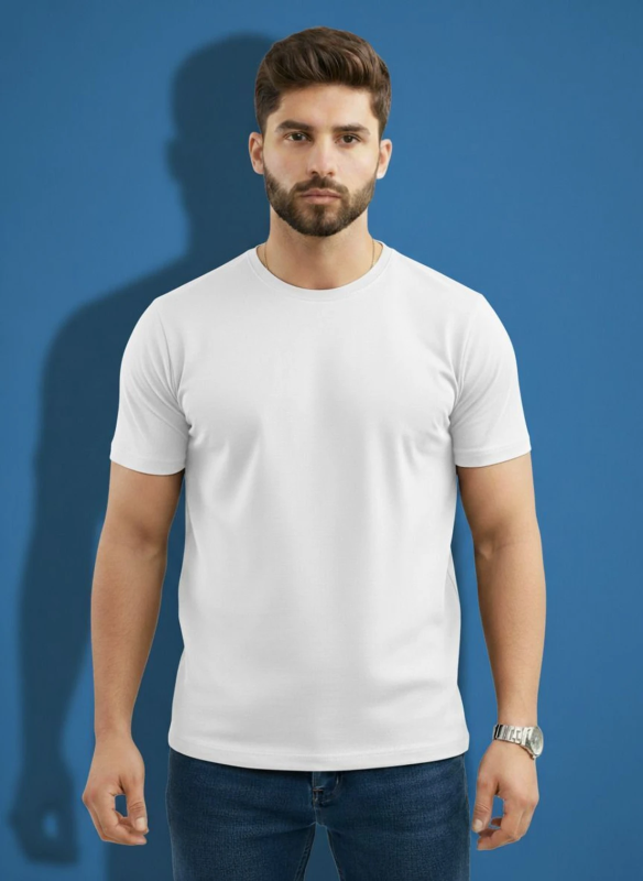 Men Solid Crew Neck Pure Cotton White T-Shirt