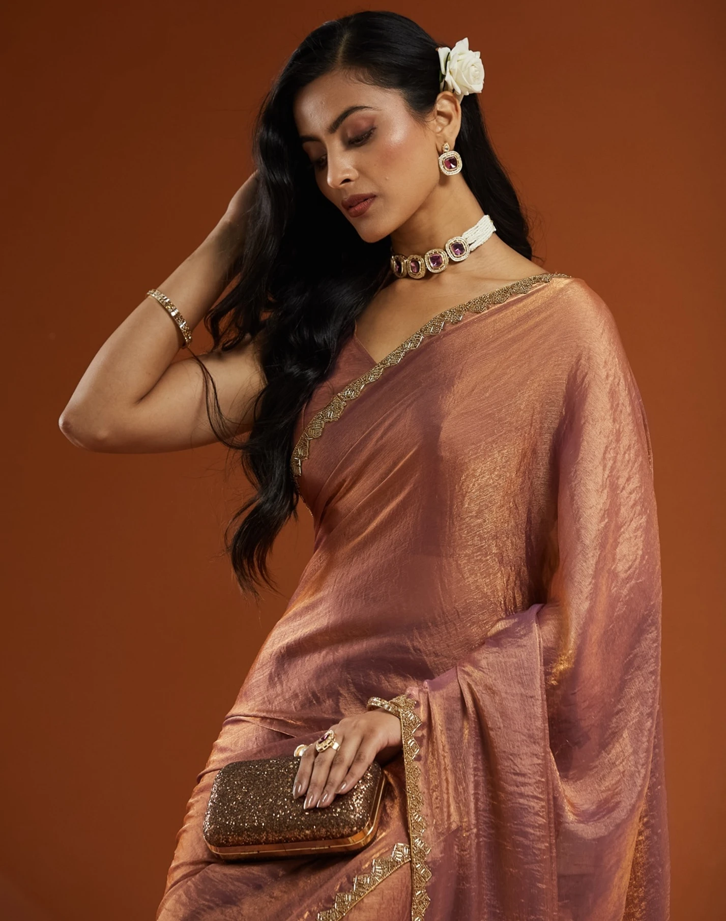 PD CLOTH VILLA Embellished Bollywood Tissue, Pure Silk Saree (Magenta)