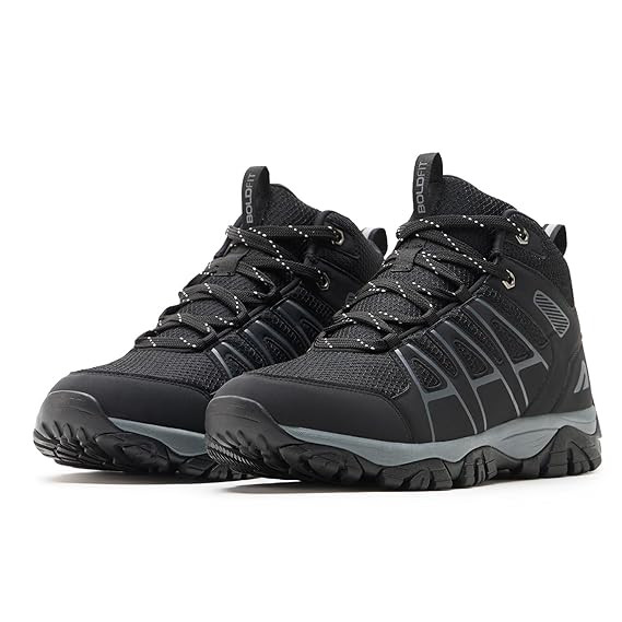 Boldfit Trekking Shoes for Man Outdoor high Neck ShoAnti Skid Trekking Boots Water Repellent, Outlander Black