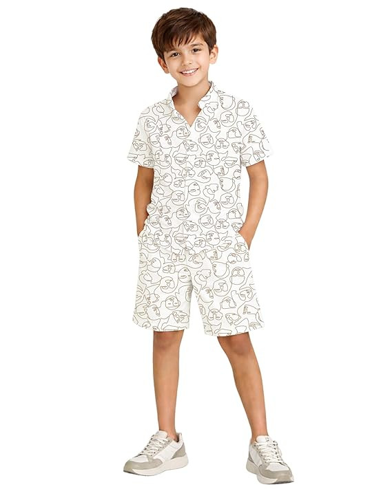 Kuchipoo Boys 100% Rayon Co-Ord Set | Printed Half Sleeve Shirt & Shorts | Soft Breathable Fabric | Casual Summer Wear | Kids Stylish Outfit