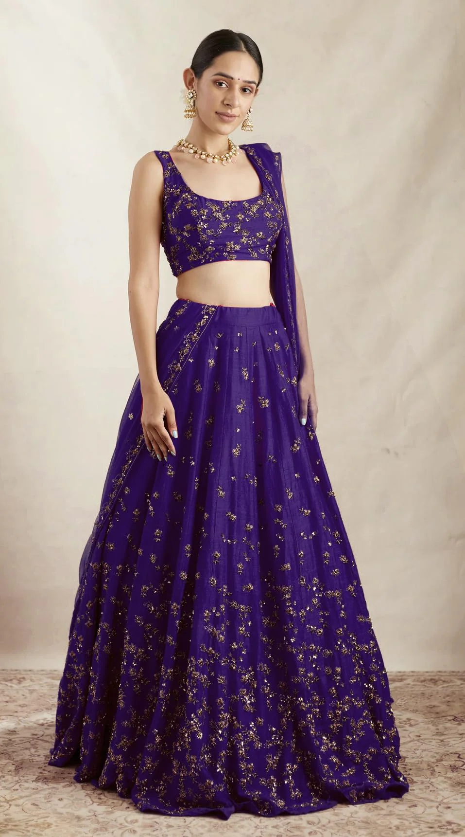 Women’s Art Silk Lehenga Choli with Sequins Embroidery Work & Unstitched Blouse with Net Dupatta