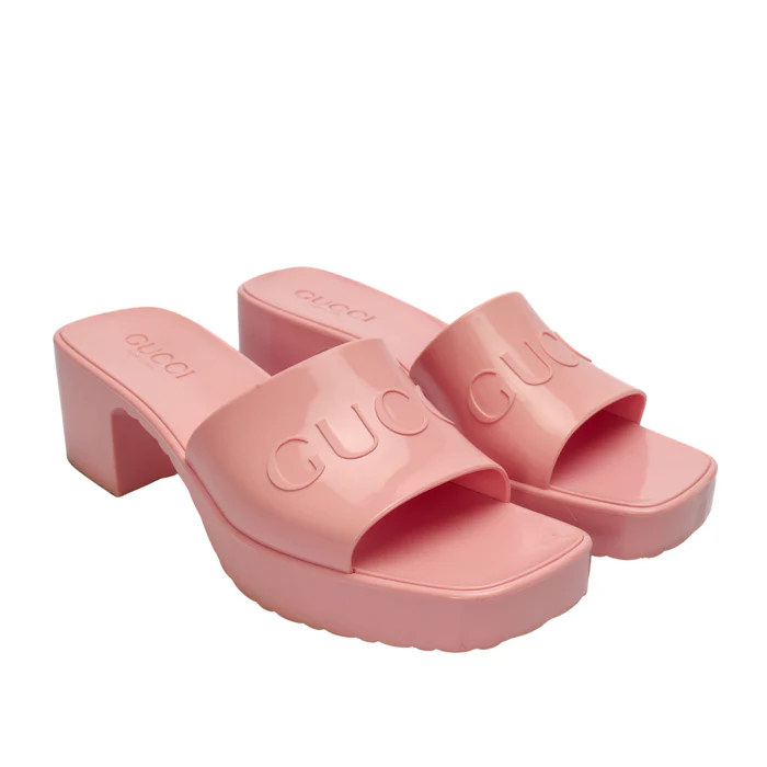 Gucci Pink Jelly Block Heel Logo Sandals Sale price