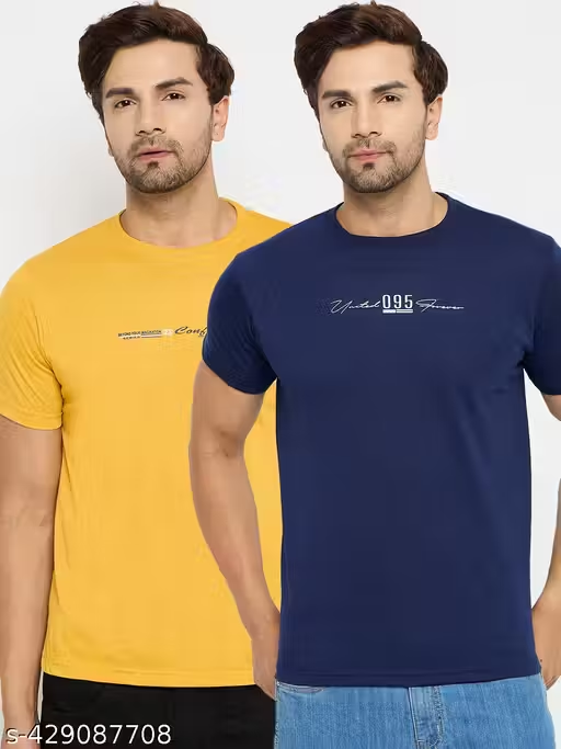 Mens Cotton Blend Navy Casual Wear Regular Fit Printed Tshirt