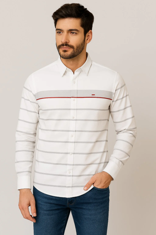 Cotton Premium Panel Design Shirt in White and Black Cool and Comfortable Style