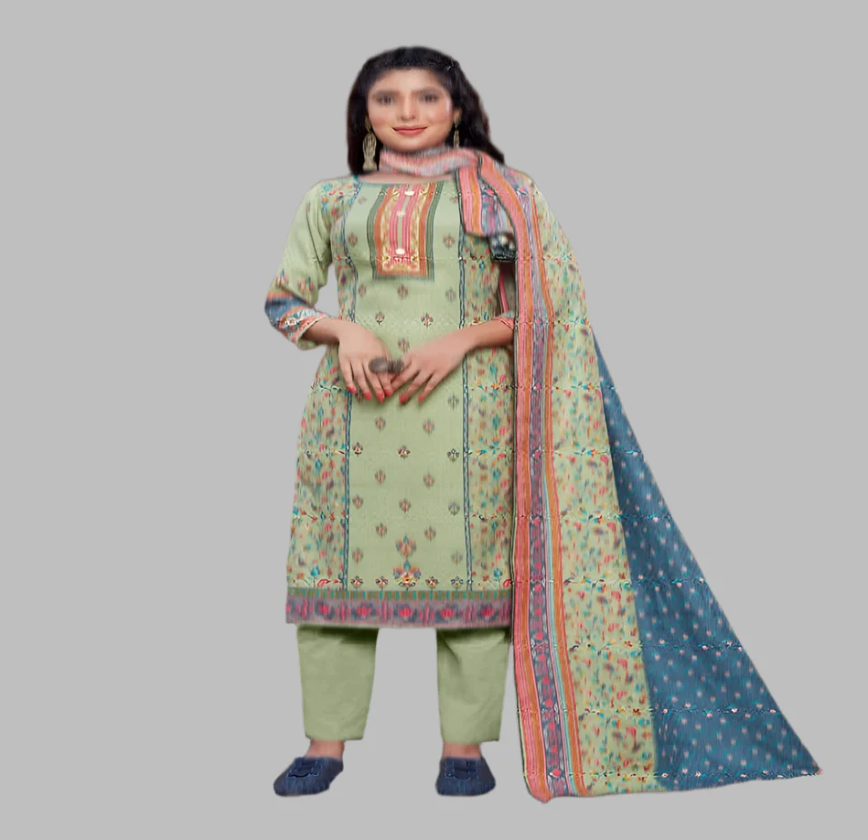 Branded SAFARI Kurti, Pant, Dupatta set in Baby Green Elavate looks.
