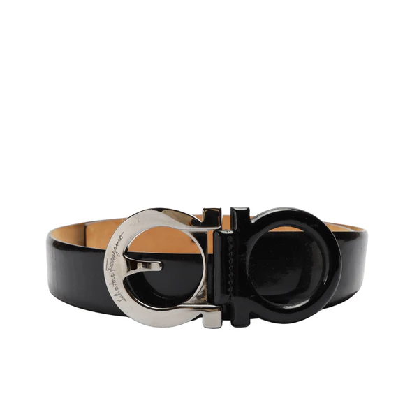 Salvatore Ferragamo Black Leather Buckle Belt