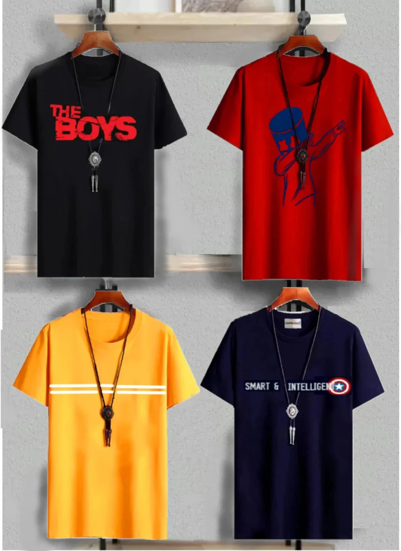 Boys Graphic Print Cotton Blend Regular T Shirt (Multicolor, Pack of 4)